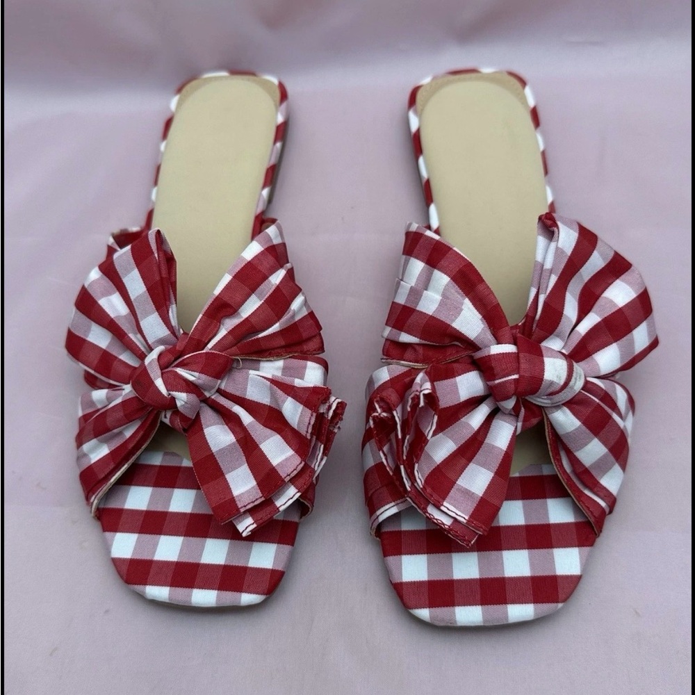 Red & White Gingham Bow Slides Sz 8.5 Target | Cottagecore Picnic Vibes